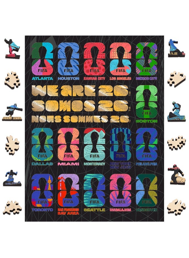 FIFA World Cup FIFA Official Licensed World Cup 26™ Colorful 16 Host Cities Marks Wooden Jigsaw Puzzle 200 Pieces - Image 1